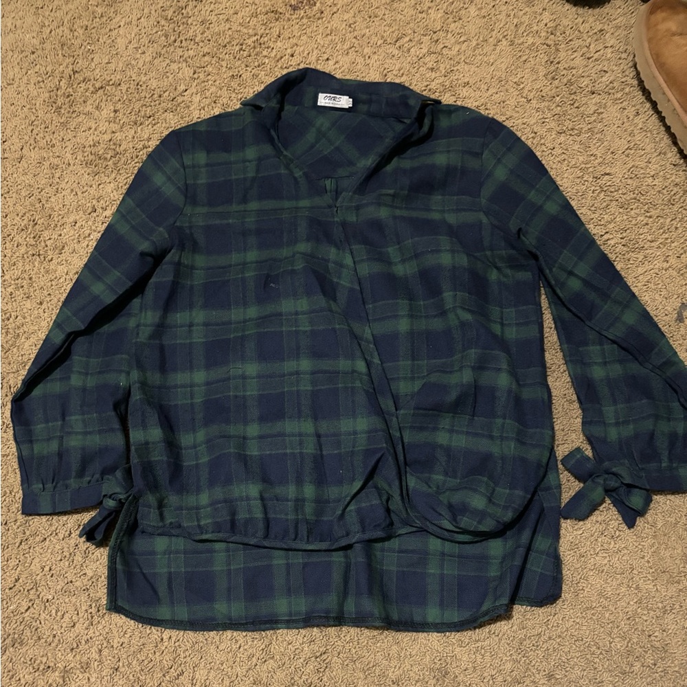 Ours Flannel Style Wrap Shirt in Green/Blue